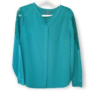 Talbots Green Lace Long Sleeve blouse